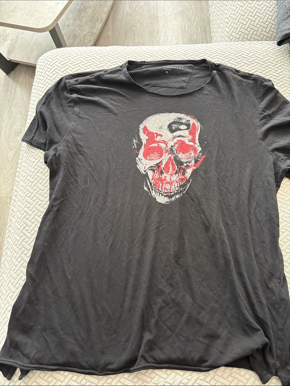 John Varvatos Black Tee with Red Skull Graphic